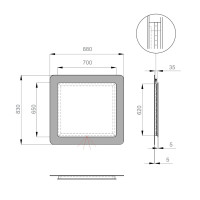 Чертеж зеркала с подсветкой ULTRA Cosmo 88×83 с размерами