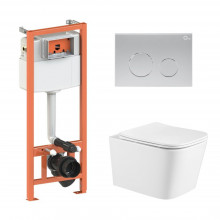 Готовое решение Qtap для ванной комнаты: подвесной унитаз Crow Ultra Quiet 490x360x290 + комплект инсталляции Nest 4 в 1 (круглая клавиша Satin) Готовое решение Qtap для ванной комнаты: подвесной унитаз Crow Ultra Quiet 490x360x290 + комплект инсталляции Nest 4 в 1 (круглая клавиша Satin)