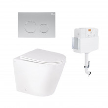 Готове рішення Qtap для ванної кімнати: підлоговий унітаз Swan Rimless + комплект інсталяції Nest 2 в 1 (кругла клавіша Satin)