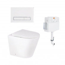 Готове рішення Qtap для ванної кімнати: підлоговий унітаз Swan Rimless + комплект інсталяції Nest 2 в 1 (лінійна клавіша White)