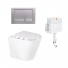Готове рішення Qtap для ванної кімнати: підлоговий унітаз Swan Rimless + комплект інсталяції Nest 2 в 1 (квадратна клавіша Satin)