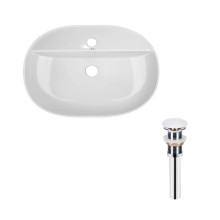 Комплект Qtap Scorpio: Раковина накладная овальная 600х400х120 мм White + Донный клапан PU02 Комплект Qtap Scorpio: Раковина накладная овальная 600х400х120 мм White + Донный клапан PU02