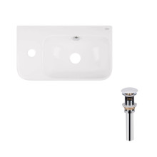 Комплект Qtap Tern: Раковина подвесная прямоугольная левая 450х250х158 мм White + Донный клапан PU02O