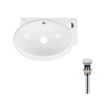 Комплект Qtap Leo: Раковина подвесная овальная правая 430x285x160 мм White + Донный клапан PU02O