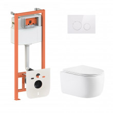 Готовое решение Qtap для ванной комнаты: подвесной унитаз Taurus Ultra Quiet 515×360×350 + комплект инсталляции Nest 4 в 1 (круглая клавиша White)