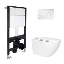 Готове рішення Qtap для ванної кімнати: підвісний унітаз Jay Rimless 520x360x320 + комплект інсталяції Standard (кругла клавіша Chrome)