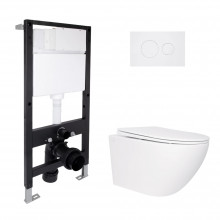 Готовое решение Qtap для ванной комнаты: подвесной унитаз Jay Rimless 520x360x320 + комплект инсталляции Standard (круглая кнопка White) Готовое решение Qtap для ванной комнаты: подвесной унитаз Jay Rimless 520x360x320 + комплект инсталляции Standard (круглая кнопка White)