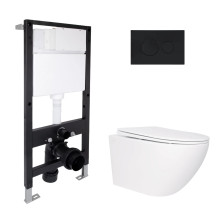 Готове рішення Qtap для ванної кімнати: підвісний унітаз Jay Rimless 520x360x320 + комплект інсталяції Standard (кругла клавіша Black) Готове рішення Qtap для ванної кімнати: підвісний унітаз Jay Rimless 520x360x320 + комплект інсталяції Standard (кругла клавіша Black)