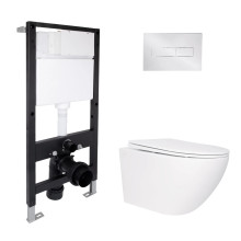 Готове рішення Qtap для ванної кімнати: підвісний унітаз Jay Rimless 520x360x320 + комплект інсталяції Standard (лінійна клавіша Chrome)
