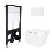 Готове рішення Qtap для ванної кімнати: підвісний унітаз Crow Rimless 485x340x330 + комплект інсталяції Standard (кругла клавіша White) Готове рішення Qtap для ванної кімнати: підвісний унітаз Crow Rimless 485x340x330 + комплект інсталяції Standard (кругла клавіша White)