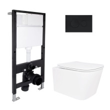 Готове рішення Qtap для ванної кімнати: підвісний унітаз Crow Rimless 485x340x330 + комплект інсталяції Standard (кругла клавіша Black) Готове рішення Qtap для ванної кімнати: підвісний унітаз Crow Rimless 485x340x330 + комплект інсталяції Standard (кругла клавіша Black)