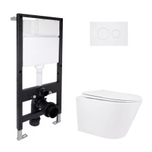 Готове рішення Qtap для ванної кімнати: підвісний унітаз Swan Rimless 520x360x320 + комплект інсталяції Standard (кругла клавіша White) Готове рішення Qtap для ванної кімнати: підвісний унітаз Swan Rimless 520x360x320 + комплект інсталяції Standard (кругла клавіша White)