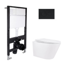 Готове рішення Qtap для ванної кімнати: підвісний унітаз Swan Rimless 520x360x320 + комплект інсталяції Standard (кругла клавіша Black) Готове рішення Qtap для ванної кімнати: підвісний унітаз Swan Rimless 520x360x320 + комплект інсталяції Standard (кругла клавіша Black)