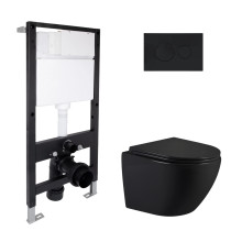 Готове рішення Qtap для ванної кімнати: підвісний унітаз Jay Ultra Quiet 485x360x320 + комплект інсталяції Standard (кругла клавіша Black)
